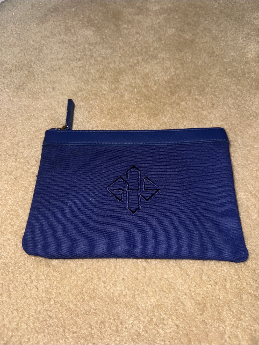 Classic Navy Blue Embroidered Cosmetic Pouch
